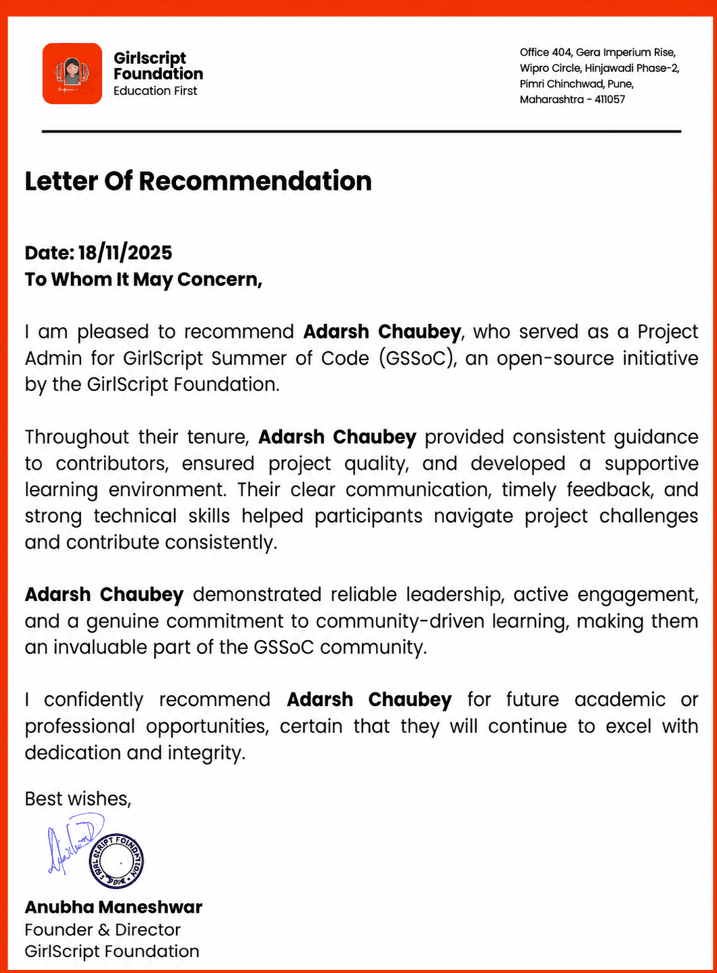 Letter of Recommendation